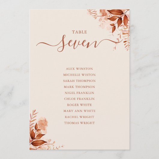 Rustieke Herfst Zittingsplan Tafelnummer (Voorkant)