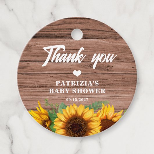 Rustieke Herfst Zonnebloem | BABY SHOWER Bedankjes Labels (Voorkant)