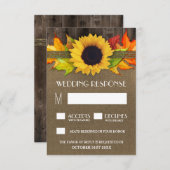 Rustieke Herfst Zonnebloem + Burlap Wedding RSVP K (Voorkant / Achterkant)