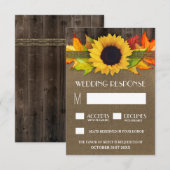 Rustieke Herfst Zonnebloem + Burlap Wedding RSVP K Kaartje (Voorkant / Achterkant)
