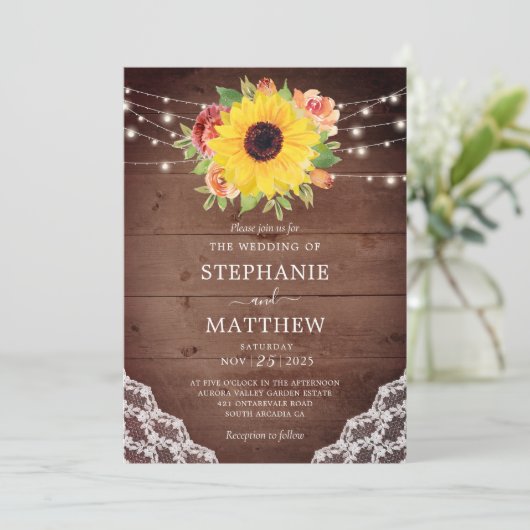 Rustieke Herfst Zonnebloem Koraal Bloemen Lichten  Kaart (Staand voorkant)