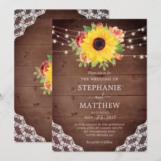 Rustieke Herfst Zonnebloem Koraal Bloemen Lichten Kaart (Voorkant / Achterkant)