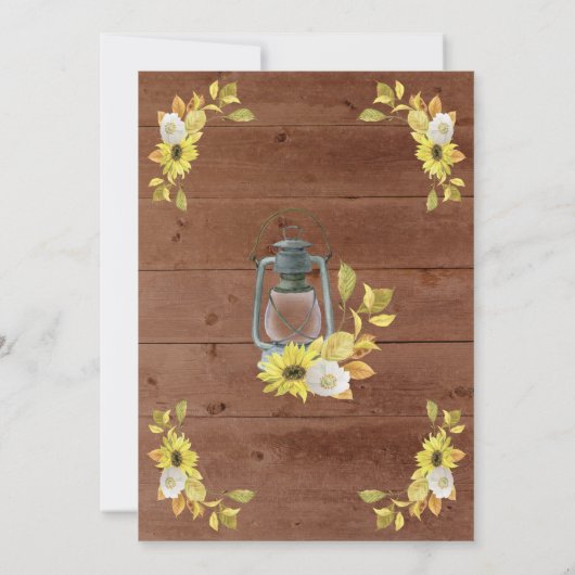Rustieke Herfst Zonnebloem Lantaarn Lights Vrijgez Kaart (Achterkant)