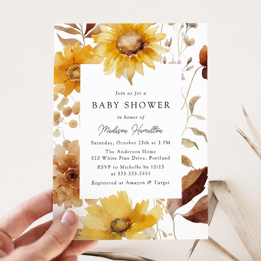 Rustieke herfst Zonnebloem Lijst Baby shower Kaart