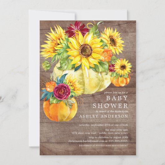 Rustieke herfst zonnebloem pompoen Baby shower Kaart (Voorkant)