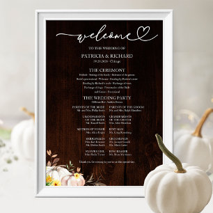 Rustieke herfst zonnebloem pompoen trouwprogramma  poster