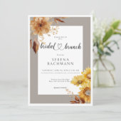Rustieke herfst zonnebloem taupe wit bruids brunch kaart (Staand voorkant)