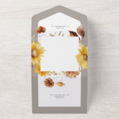 Rustieke Herfst Zonnebloem Taupe & Wit Details All In One Uitnodiging (Buitenkant)