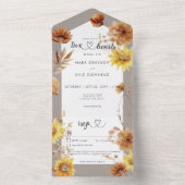 Rustieke Herfst Zonnebloem Taupe & Wit Details All In One Uitnodiging (Binnen)