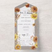 Rustieke herfst Zonnebloem Taupe & Wit diner All In One Uitnodiging (Binnen)