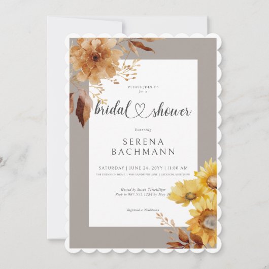 Rustieke herfst zonnebloem taupe wit Vrijgezellenf Kaart (Voorkant)