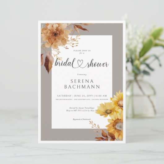 Rustieke herfst zonnebloem taupe wit Vrijgezellenf Kaart (Staand voorkant)