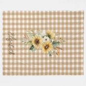 Rustieke Herfst Zonnebloemen Brown Gingham Geperso Fleece Deken (Voorkant (Horizontaal))