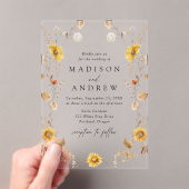 Rustieke herfst Zonnebloemen en Wildflowers Weddin Acryl Uitnodigingen (Insitu (Draagbaar))