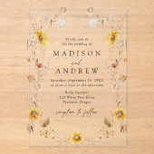 Rustieke herfst Zonnebloemen en Wildflowers Weddin Acryl Uitnodigingen (Voorkant)