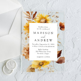 Rustieke herfst Zonnebloemen en Wildflowers Weddin Acryl Uitnodigingen