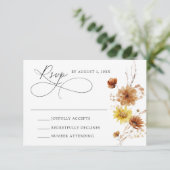 Rustieke herfst Zonnebloemen en Wildflowers Weddin RSVP Kaartje (Staand voorkant)
