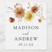 Rustieke herfst Zonnebloemen en Wildflowers Weddin Wijn Etiket (Enkel label)