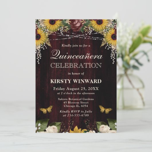 Rustieke Herfst Zonnebloemen Hout en Lichten Quinc Kaart (Staand voorkant)