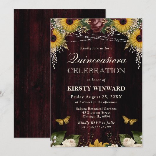 Rustieke Herfst Zonnebloemen Hout en Lichten Quinc Kaart (Voorkant / Achterkant)