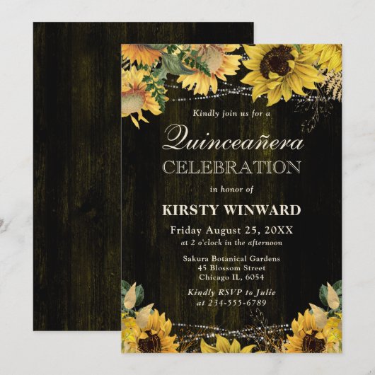 Rustieke Herfst Zonnebloemen Hout en Lichten Quinc Kaart (Voorkant / Achterkant)