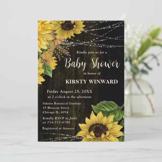 Rustieke Herfst Zonnebloemen Houten Lichten Baby s Kaart (Staand voorkant)