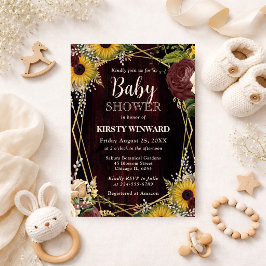 Rustieke herfst zonnebloemen houten lijst babyshow kaart