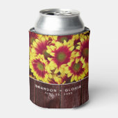 Rustieke herfst Zonnebloemen op hek Bruiloft Blikjeskoeler (Blikje Voorkant)