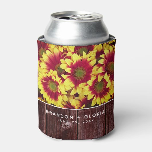 Rustieke herfst Zonnebloemen op hek Bruiloft Blikjeskoeler (Blikje Voorkant)