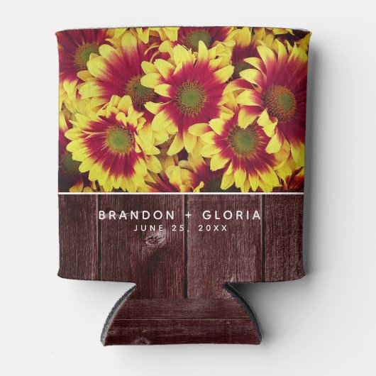 Rustieke herfst Zonnebloemen op hek Bruiloft Blikjeskoeler (Voorkant)