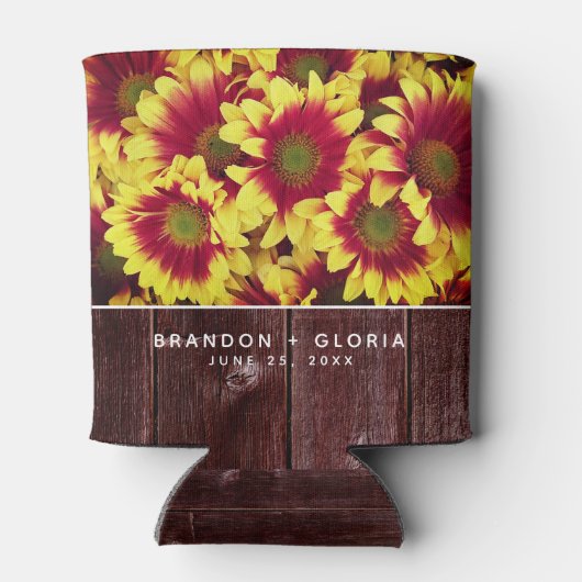 Rustieke herfst Zonnebloemen op hek Bruiloft Blikjeskoeler (Achterkant)