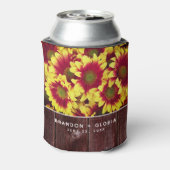 Rustieke herfst Zonnebloemen op hek Bruiloft Blikjeskoeler (Blikje Achterkant)