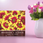 Rustieke herfst Zonnebloemen op hek Bruiloft Canvas Afdruk