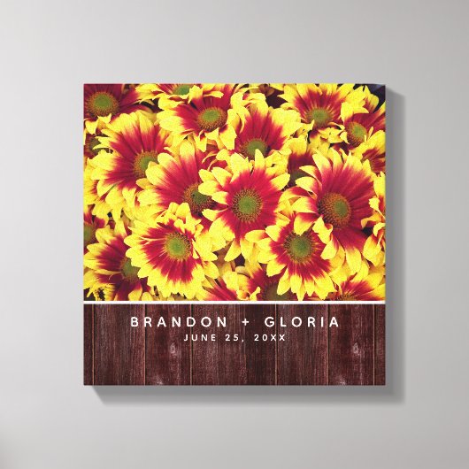 Rustieke herfst Zonnebloemen op hek Bruiloft Canvas Afdruk (Voorkant)