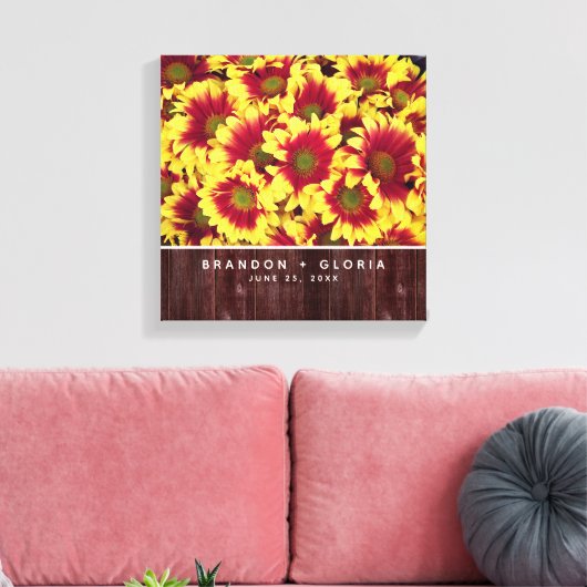 Rustieke herfst Zonnebloemen op hek Bruiloft Canvas Afdruk (Insitu (Woonkamer))