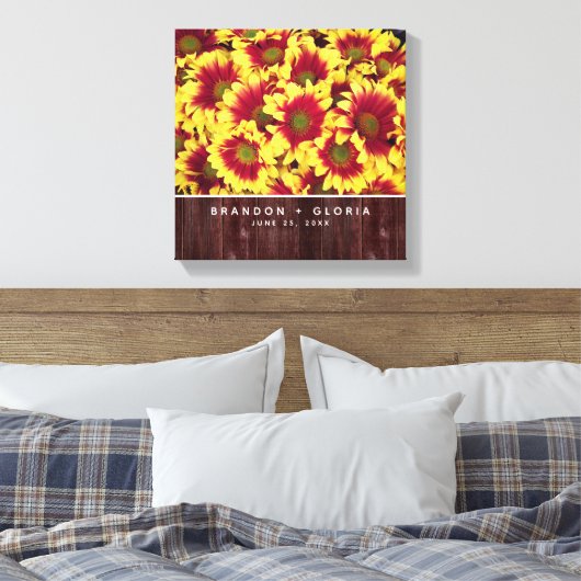 Rustieke herfst Zonnebloemen op hek Bruiloft Canvas Afdruk (Insitu (Slaapkamer))