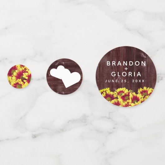 Rustieke herfst Zonnebloemen op hek Bruiloft Confetti (Voorkanten)