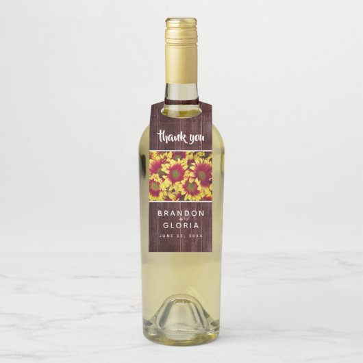 Rustieke herfst Zonnebloemen op hek Bruiloft Flessenhanger (Op fles)