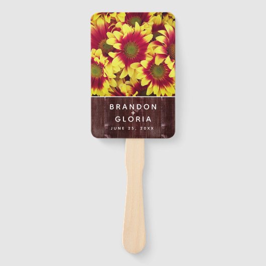 Rustieke herfst Zonnebloemen op hek Bruiloft Handwaaier (Voorkant)