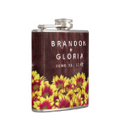 Rustieke herfst Zonnebloemen op hek Bruiloft Heupfles (Rechts)