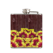 Rustieke herfst Zonnebloemen op hek Bruiloft Heupfles (Achterkant)