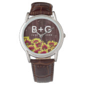 Rustieke herfst Zonnebloemen op hek Bruiloft Horloge (Voorkant)