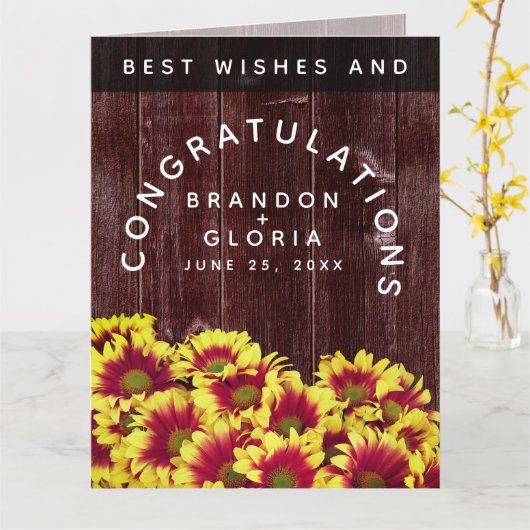 Rustieke herfst Zonnebloemen op hek Bruiloft Kaart (Gele Bloem)