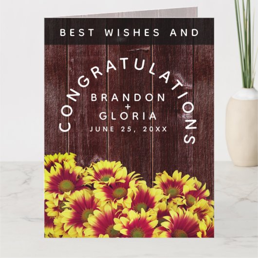 Rustieke herfst Zonnebloemen op hek Bruiloft Kaart (Voorkant)