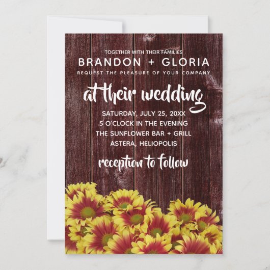 Rustieke herfst Zonnebloemen op hek Bruiloft Kaart (Voorkant)