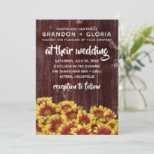 Rustieke herfst Zonnebloemen op hek Bruiloft Kaart (Staand voorkant)