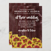 Rustieke herfst Zonnebloemen op hek Bruiloft Kaart (Voorkant / Achterkant)