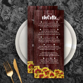 Rustieke herfst Zonnebloemen op hek Bruiloft Menu