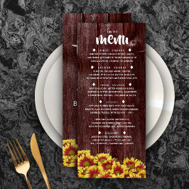 Rustieke herfst Zonnebloemen op hek Bruiloft Menu