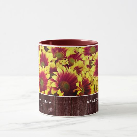 Rustieke herfst Zonnebloemen op hek Bruiloft Mok (Midden)